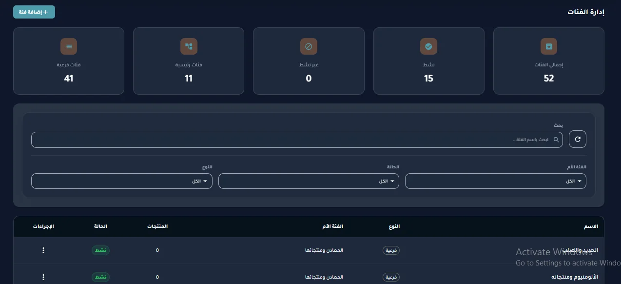 إدارة الفئات